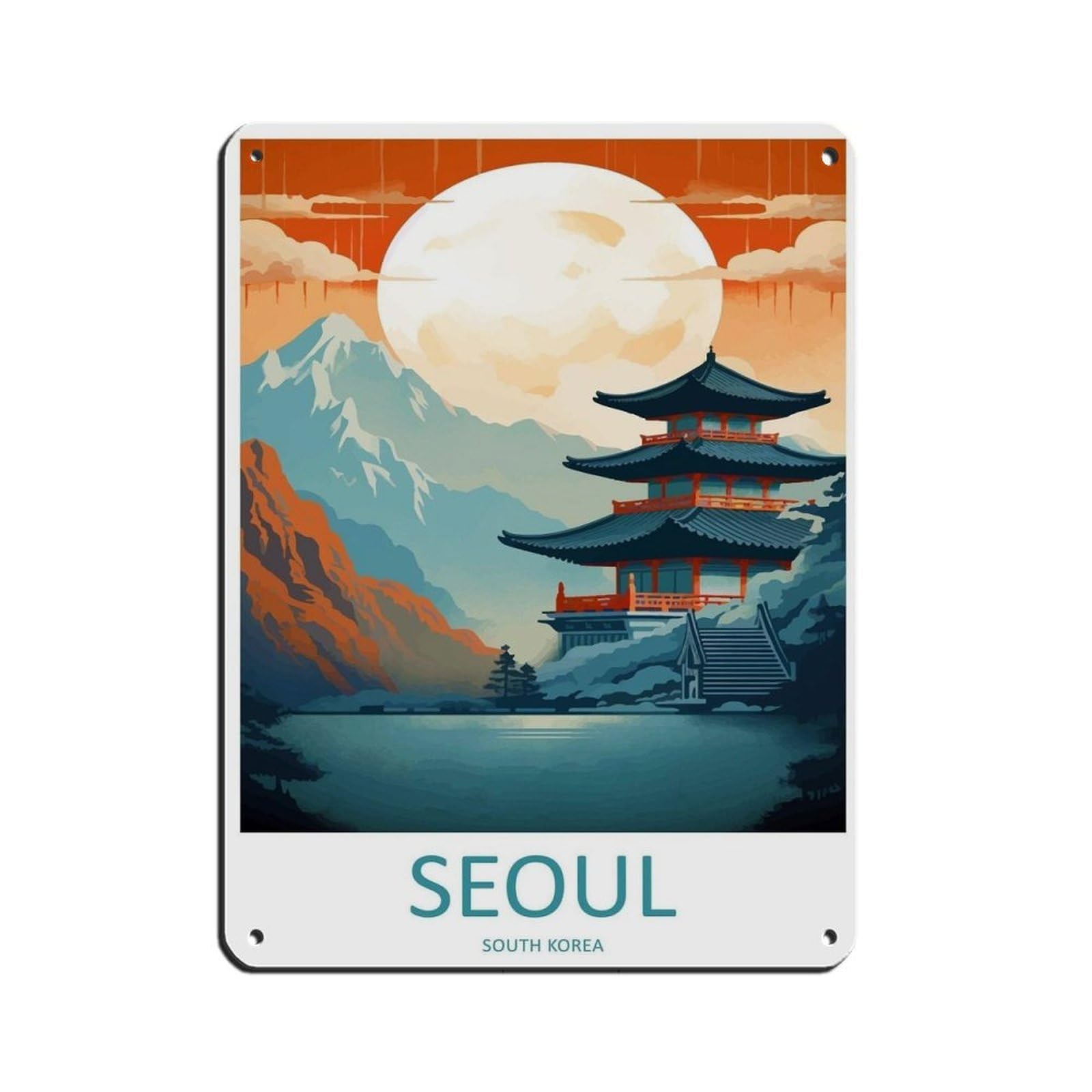 Seoul Travel Art South Korea Art Lover Gift Tin Sign Vintage Metal Pub Club Cafe Bar Home Wall Art Decoration Poster Retro 12x16inch(30x40cm)