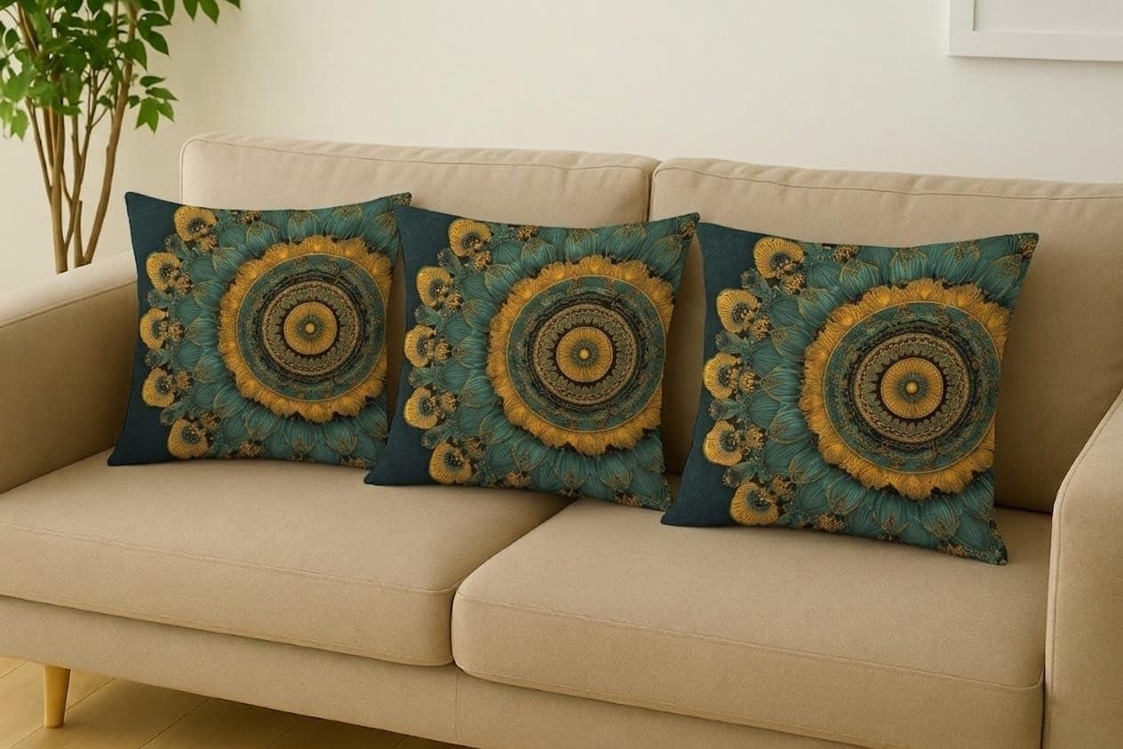 Velvet Cushion Cover 20X20 Inch – Set of 3 Decorative Throw Pillow Covers for Sofa, Couch or Bed – Designer Printed Square Cushion Covers - Green-image-47