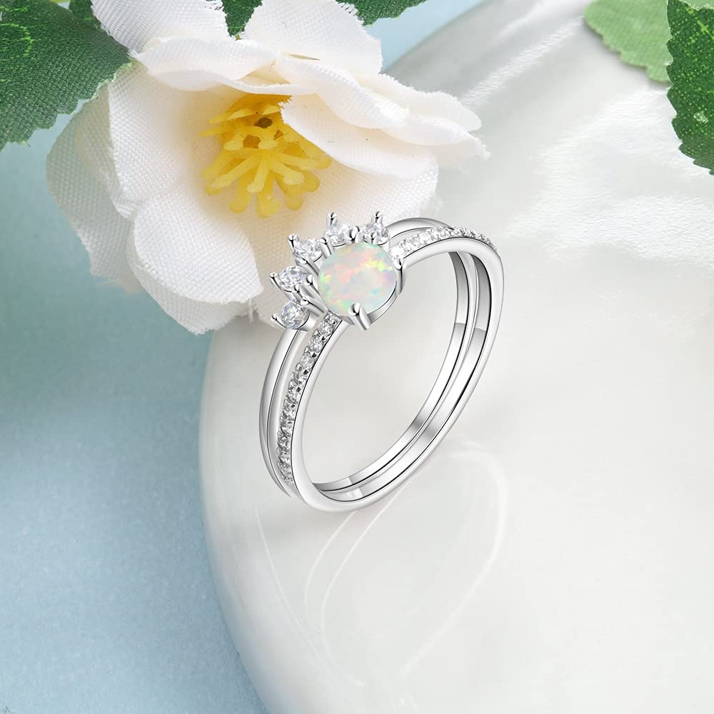 LOKILOKI Anello con Opale Blu Ovale in Argento Sterling 925 con Anelli da Dito per Donna con Zirconi Cubici, Gioielli da Sposa per Feste