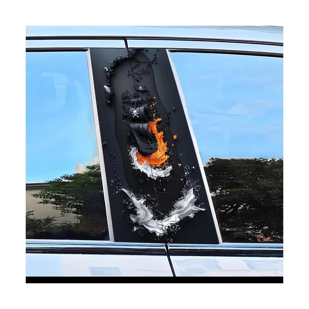 Bertdcx One Color Car Center Pillar Protection Stickers Pirate Ship Pattern Scratch Resistant Film Auto Parts