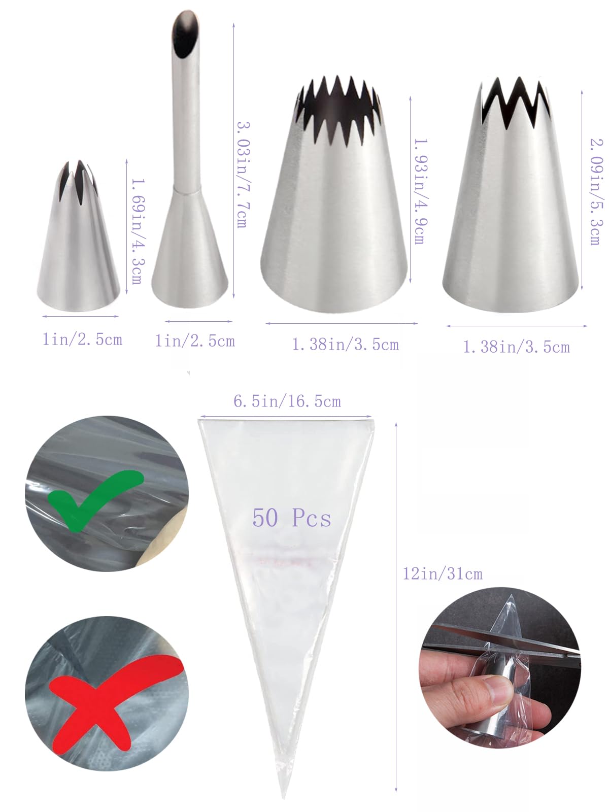 Kit de fabricación de churro: 54 piezas de puntas de tubería grandes y bolsas para churrera casera, churro y relleno 5