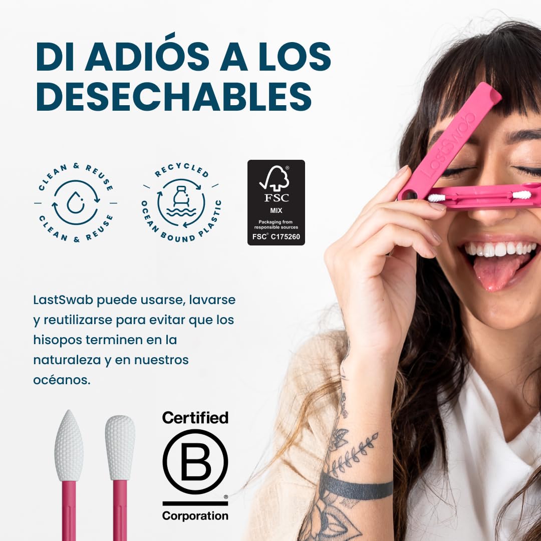 Hisopos reutilizables LastSwab® para rutinas de belleza – Alternativa sostenible a los hisopos desechables – Fáciles de limpiar – Se entregan con estuche de viaje - Roja — view 6
