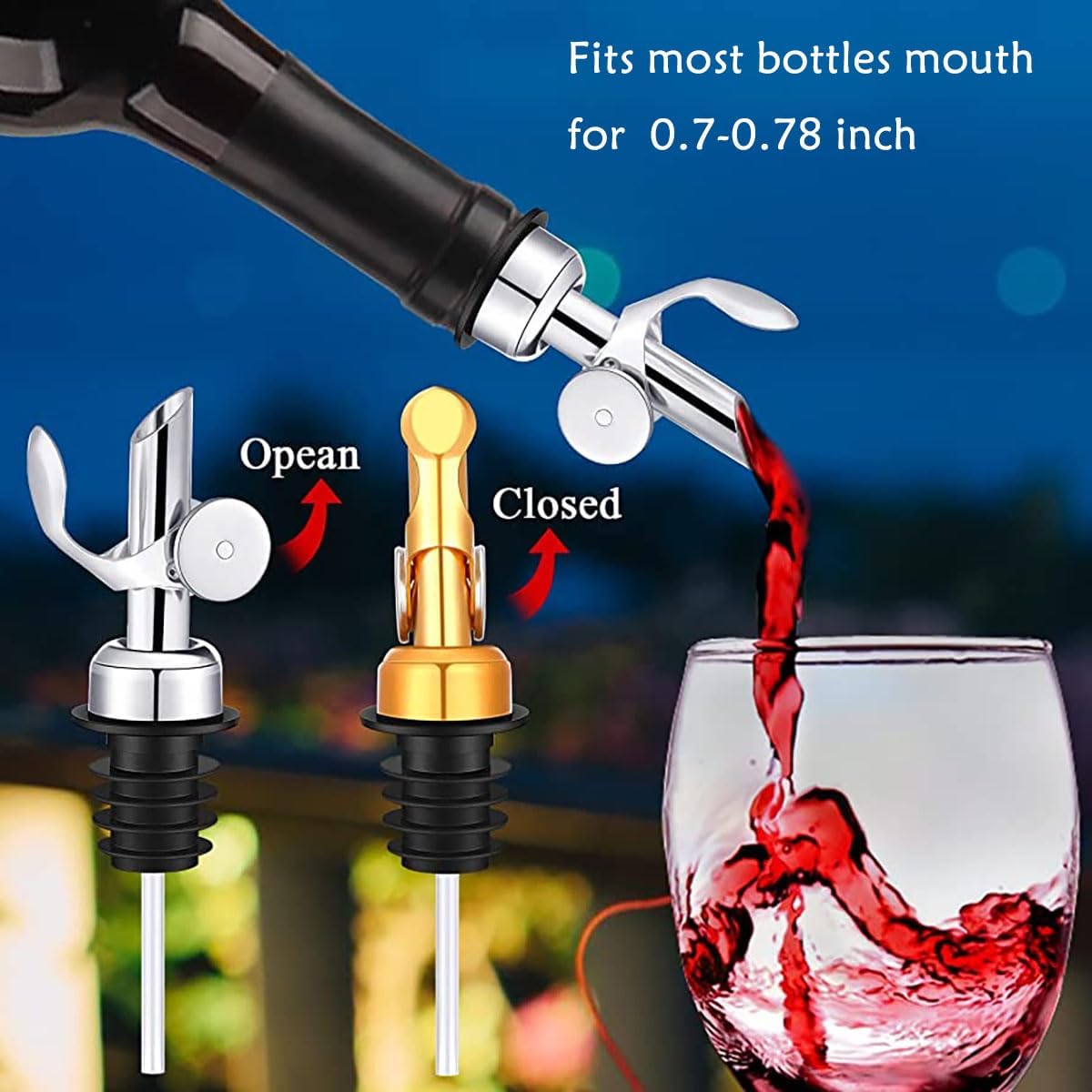 Weighted Stainless Steel Alcohol Pourer Spouts,olive oil dispenser spout, pour spouts, Auto Flip Feature Liquor Pour Spouts for Olive Oil Liquid Vinegar (Black - Pack of 4)