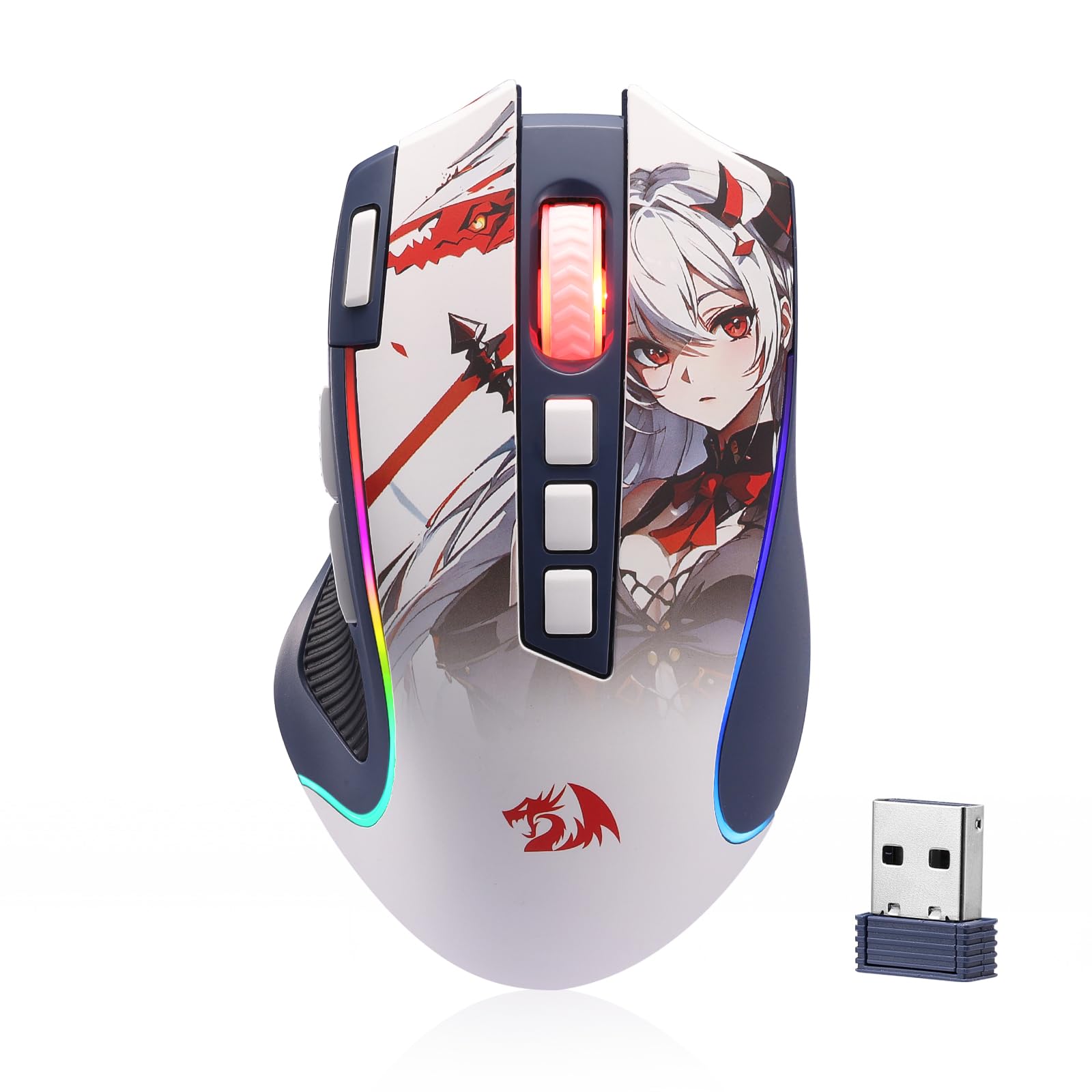 Redragon M612AK PRO RGB Gaming Mouse, 8000 DPI Wired/Wireless Optical Mouse with 9 Programmable Buttons & 7 Backlit Modes, BT & 2.4G Wireless, Software Supports DIY Keybinds Rapid Fire Button