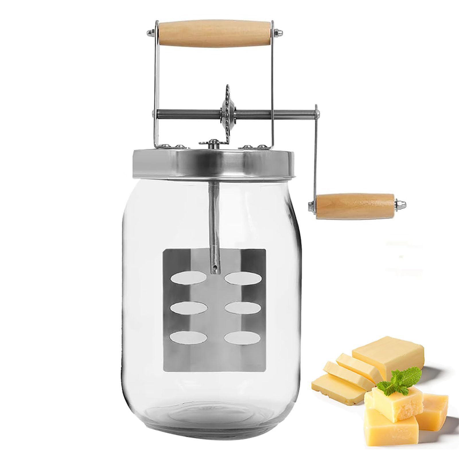 Baratte à main de 1,5 L pour beurre maison en verre traditionnel