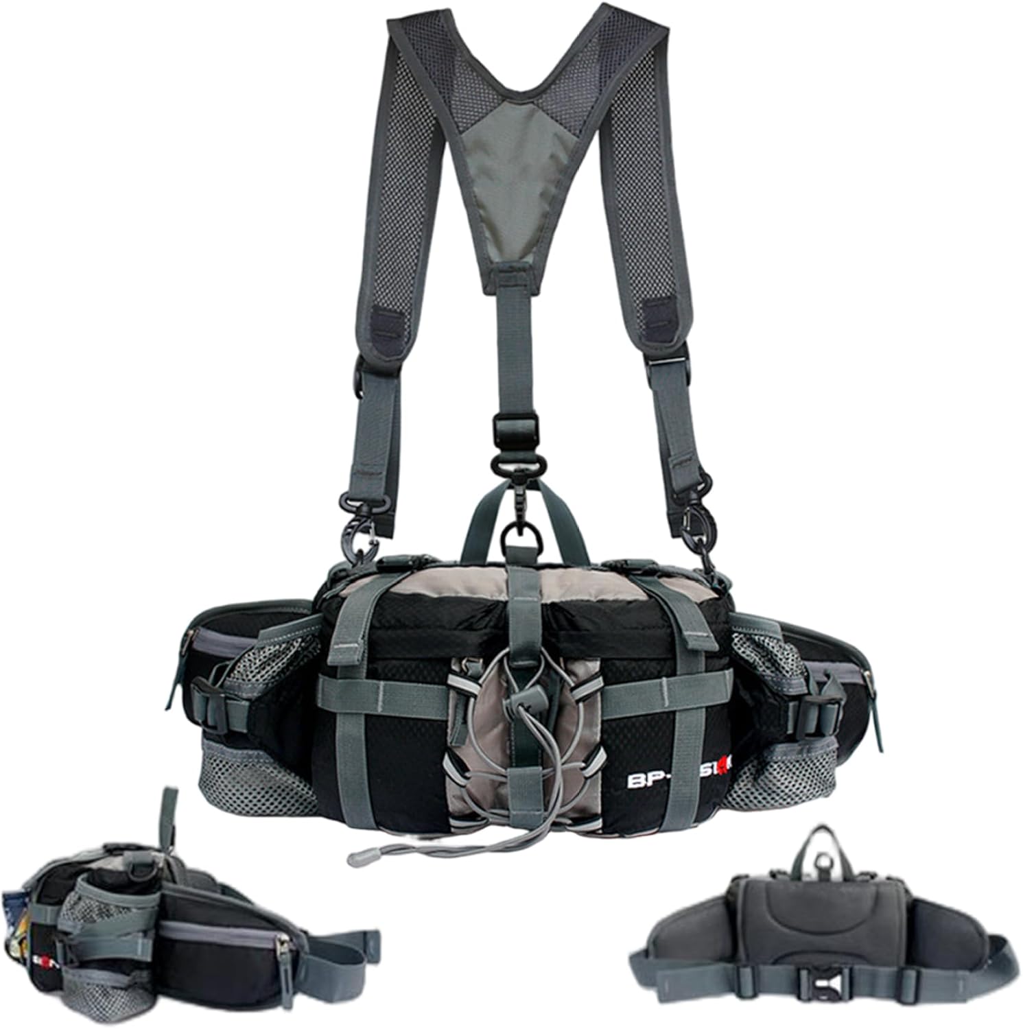 Hiking Waist Pack, Bottle Holder Fanny Pack with Dual Shoulder Strap Design, Cycling/Running Essential for Women Men(Black)