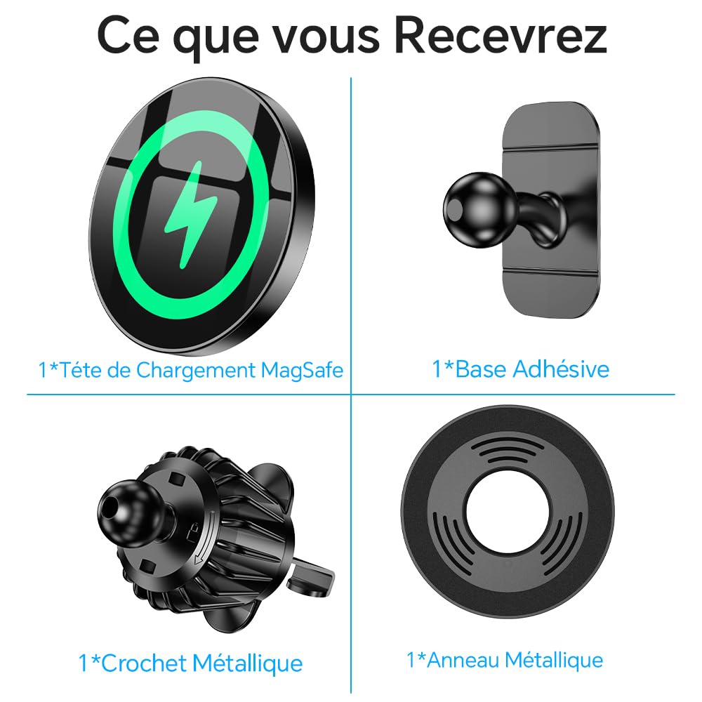 Coolpow 15W Support Telephone Voiture Induction【Super Aimants】Chargeur Magsafe Voiture Accessoires Support Aimant Telephone Voiture Magnetique Chargeur sans Fil pour iPhone 17 16 15 une coque MagSafe