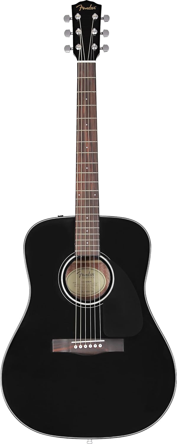 Fender Acoustic Guitar, CD-60 Dreadnought V3 Classic Design with Rounded Walnut Fingerboard and Alloy Steel Strings, Glossed Black Finish, Spruce Top, Includes Hard-Shell Case CD-60 Black