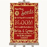 Red & Gold Plant Seeds Favours Personalized Wedding Sign