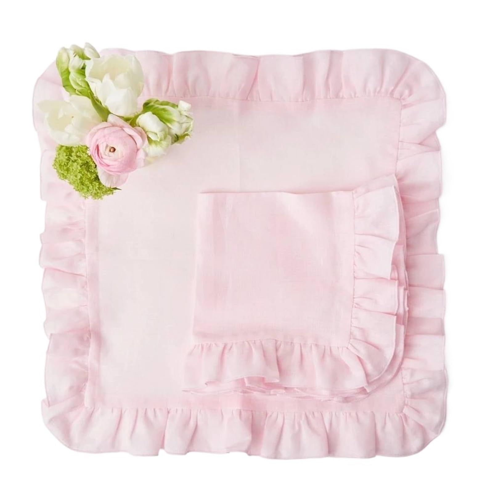 serviettes napkins Linen Napkins Wedding Dinner Solid Color Flounce Placemats Ruffle Edge Classical Home Table Napkin for dining wedding party everyday home(Pink 30X45CM)
