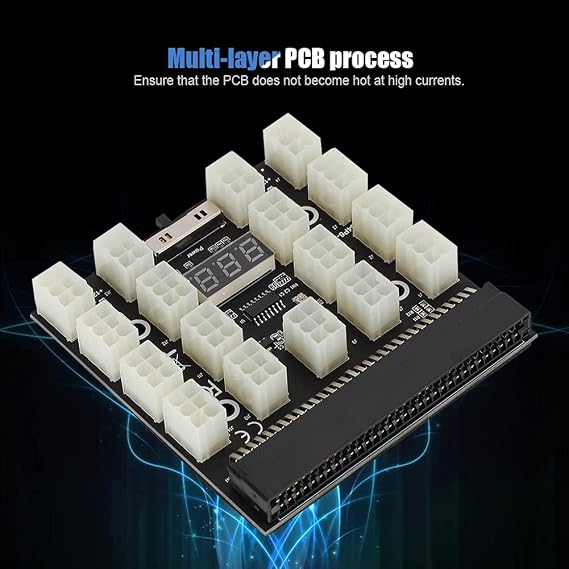 PCI - E 17x 6pin 12V Mining Server Power Supply Adapter Board, Server Power Converter Board with Real - Time LED Voltage Display, 1600W Support for Miner Graphics Cards