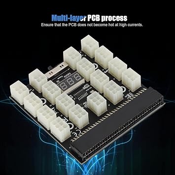PCI - E 17x 6pin 12V Mining Server Power Supply Adapter Board, Server Power Converter Board with Real - Time LED Voltage Display, 1600W Support for Miner Graphics Cards
