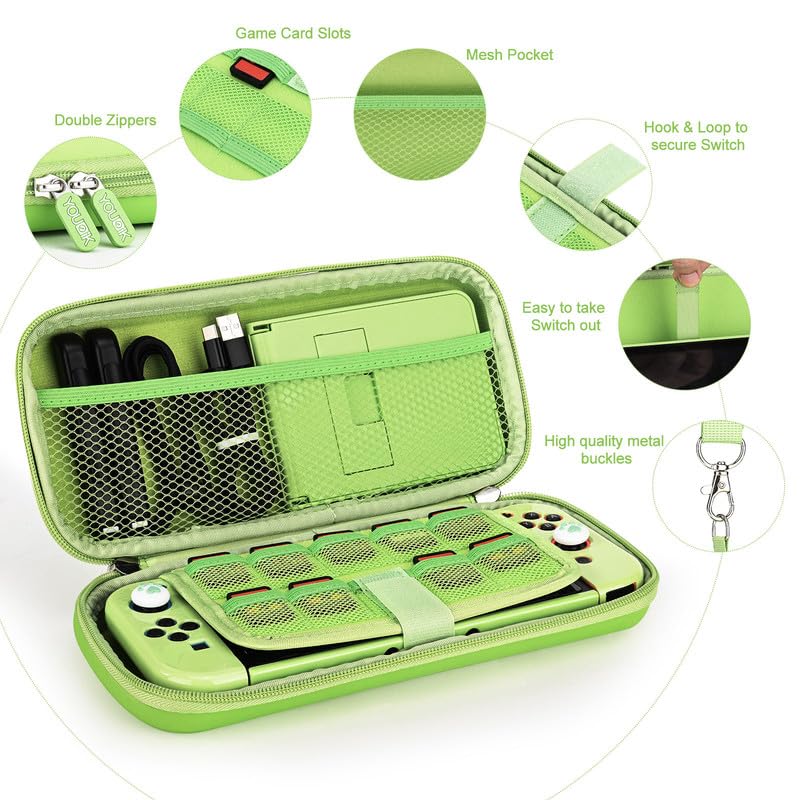 Vista 3 de Younik Switch Accessories Bundle, 15 in 1 Green Switch (NOT OLEDLite) Accessories Kit for Girls Include Switch Carrying Case, Adjustable Stand