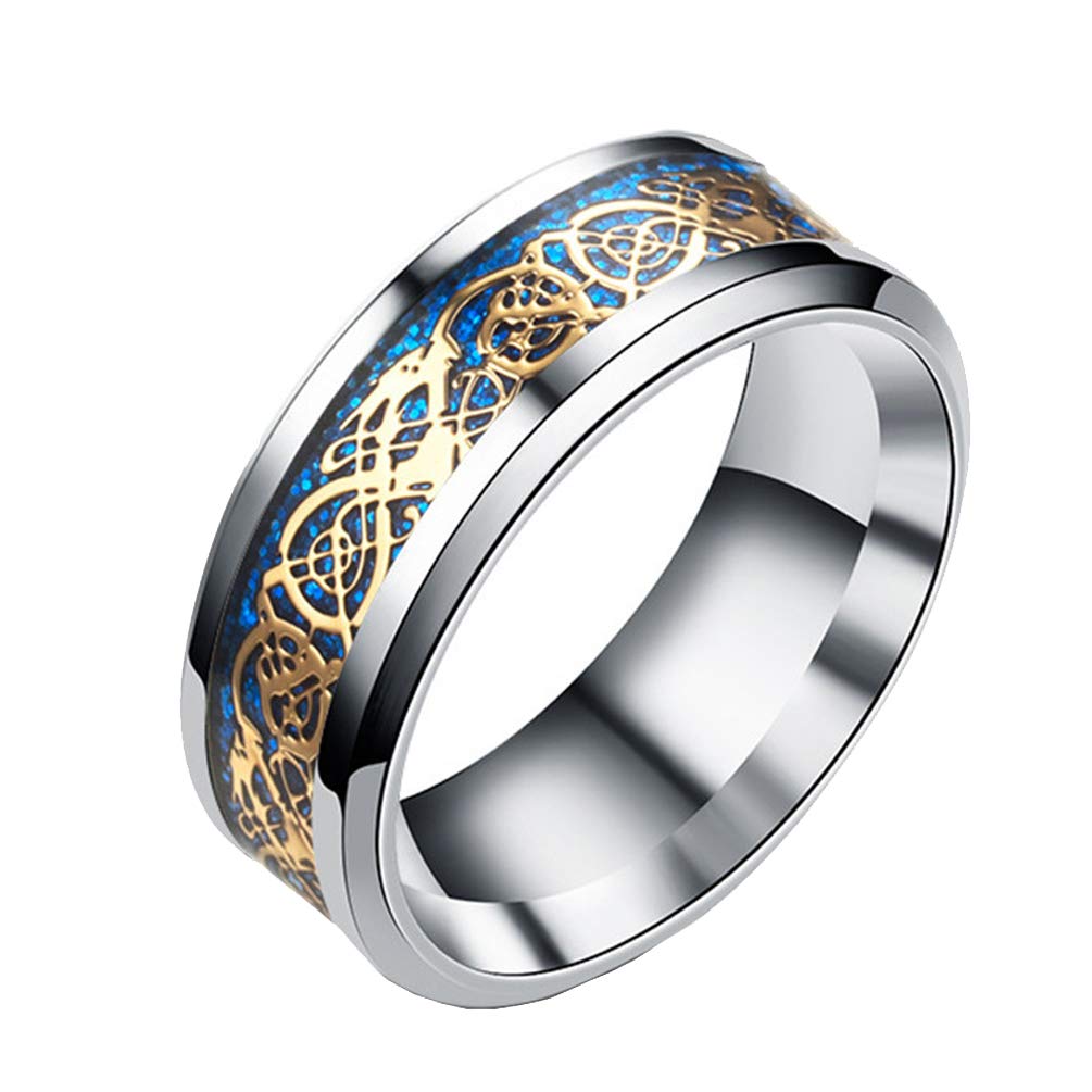 HIJONES Unisex Carbide Fiber Celtic Dragon Spinner Ring Wedding Spins Band
