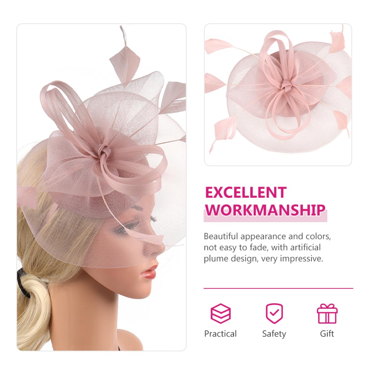 minkissy 5pezzi Fascinator Rete con Fiore Piuma per Donne Cappello Elegante per Cerimonie Feste e Matrimoni Accessorio da Tea Party