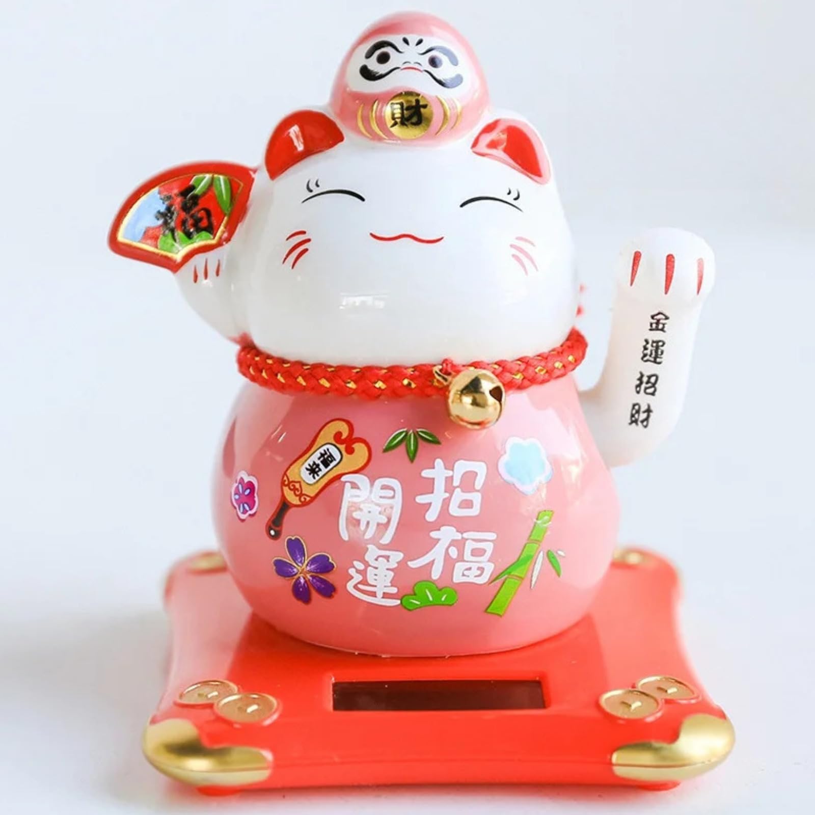 Machające ramię uśmiechnięta maneki neko różowa figurka ceramiczna, 10,3 cm 10 cm, dekoracja domu i samochodu