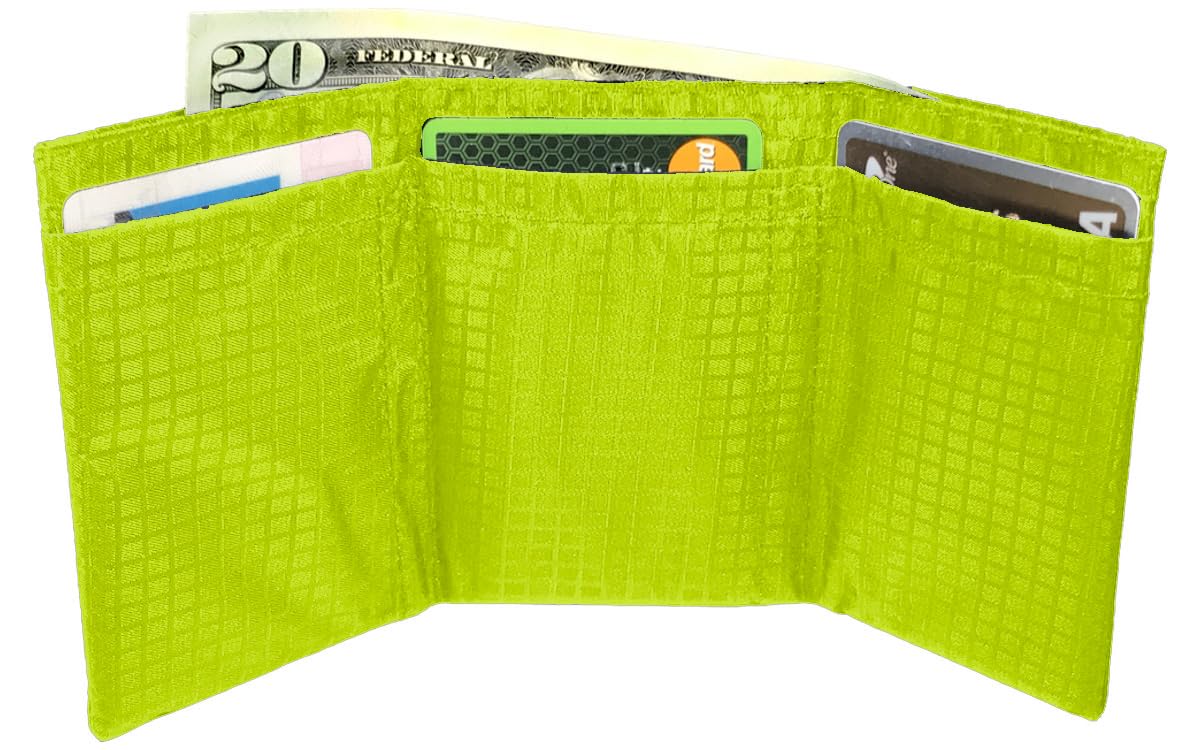 Ultralight Thin Slim Trifold Minimalist Wallet for Men & Women. Vegan. No Animal Products Used. Great For Front Pocket. Ultra-Compact Travel Partner (Chartreuse)