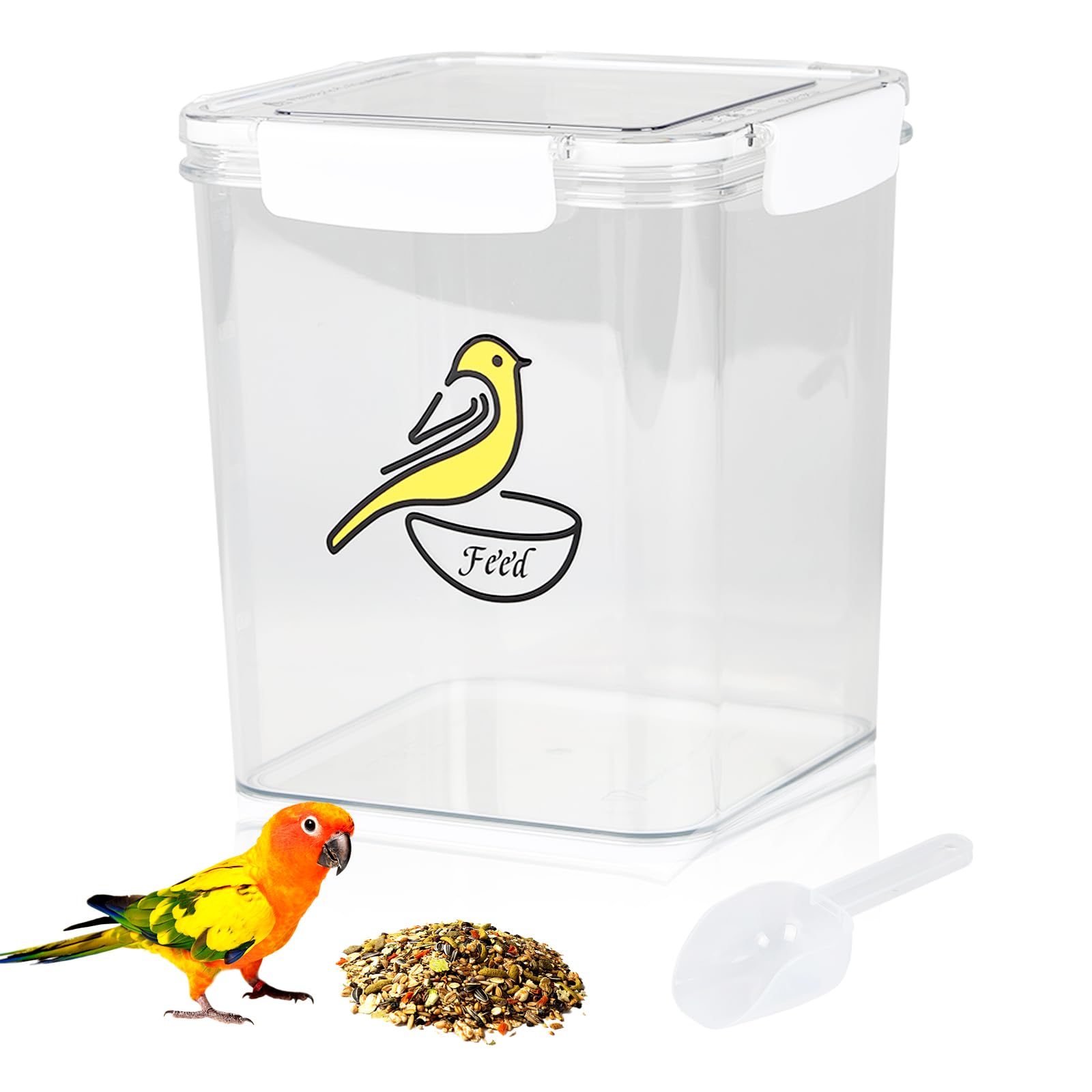 Bird Seed Storage Container-Airtight Bird Food Container-5-7lb/4.2 l Pet Food Storage Containers with Bird Seed Scoop-Wild Bird Seed Dispenser-forPetBirds Parakeets Finches Food MealwormsStorage/Clear