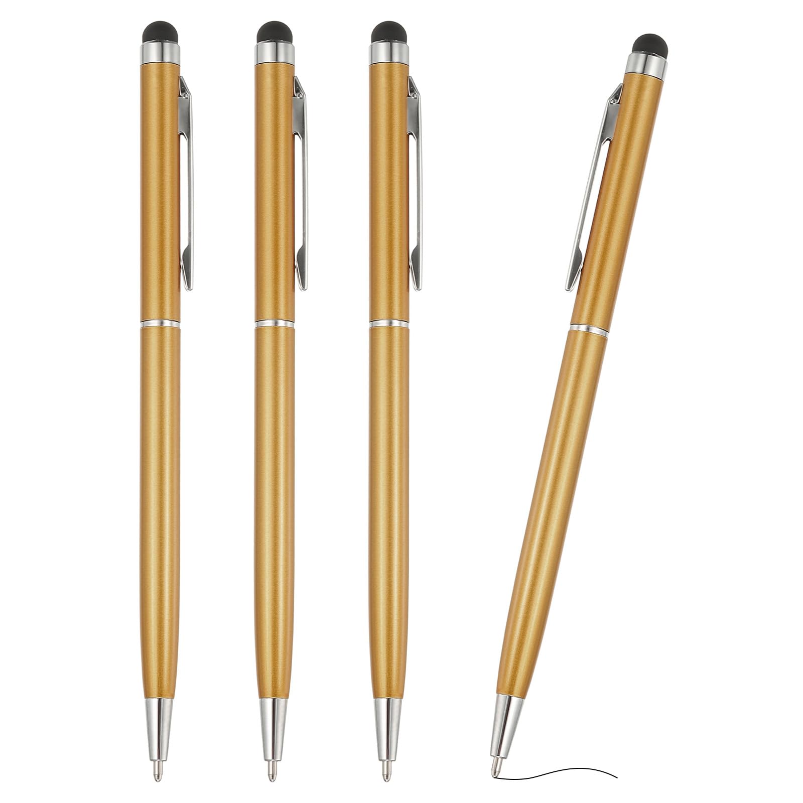 PATIKIL Ballpoint Pen with Stylus Tip, 4Pcs 2 in 1 Slim Metal Black Ink 1.0mm Medium Point Stylus Pen for Touch Screens Office Desk, Dark Golden