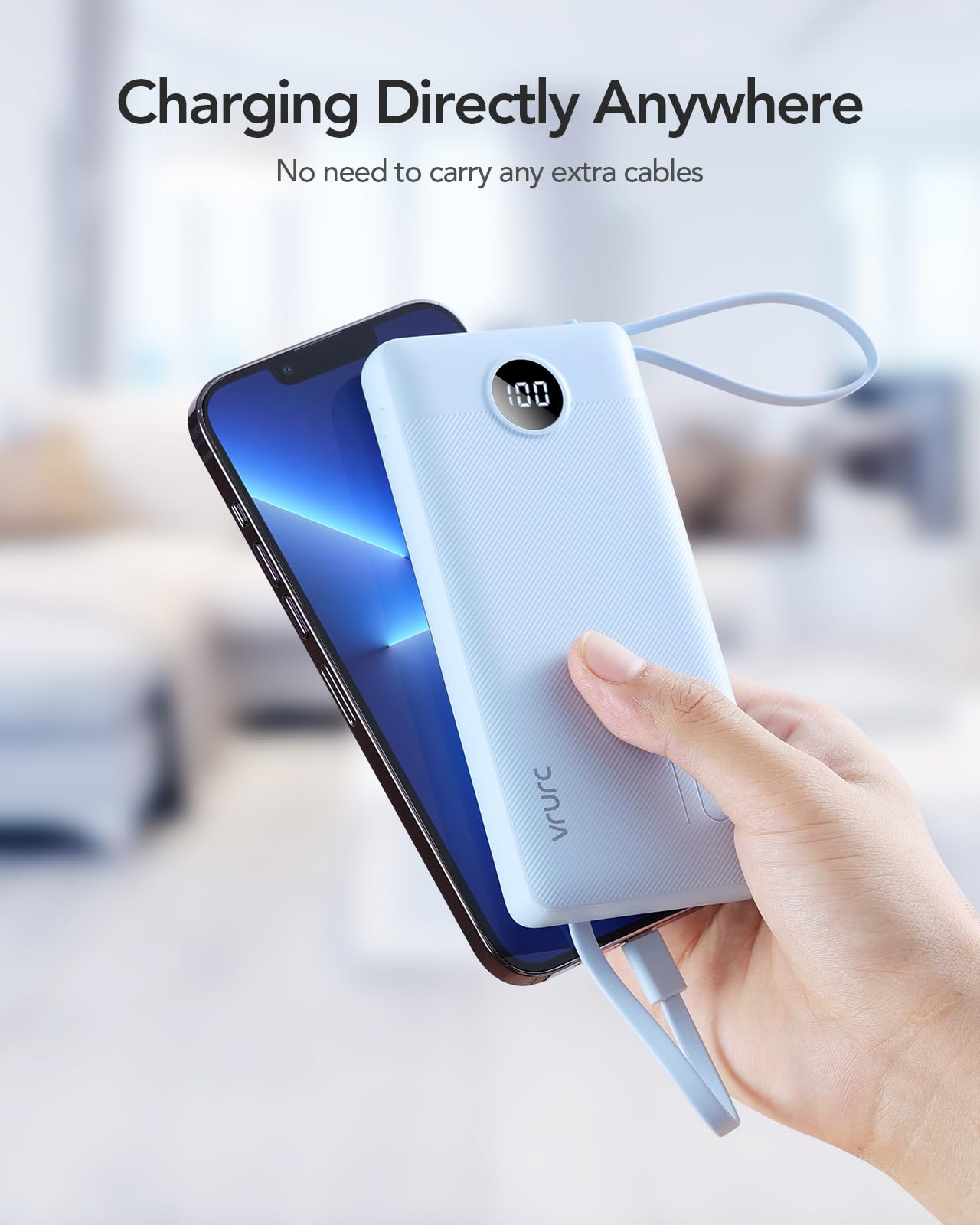 VRURC Portable Charger, Slim Power Bank Built-in 4 Cables, Travel Essential view 7
