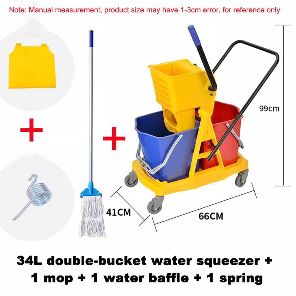Secchio Commerciale per mop, strizzatore per la Pulizia del Secchio Doppio, Secchio Mobile per mop, con Dispositivo di strizzatura, Adatto per la Scuola (34l)