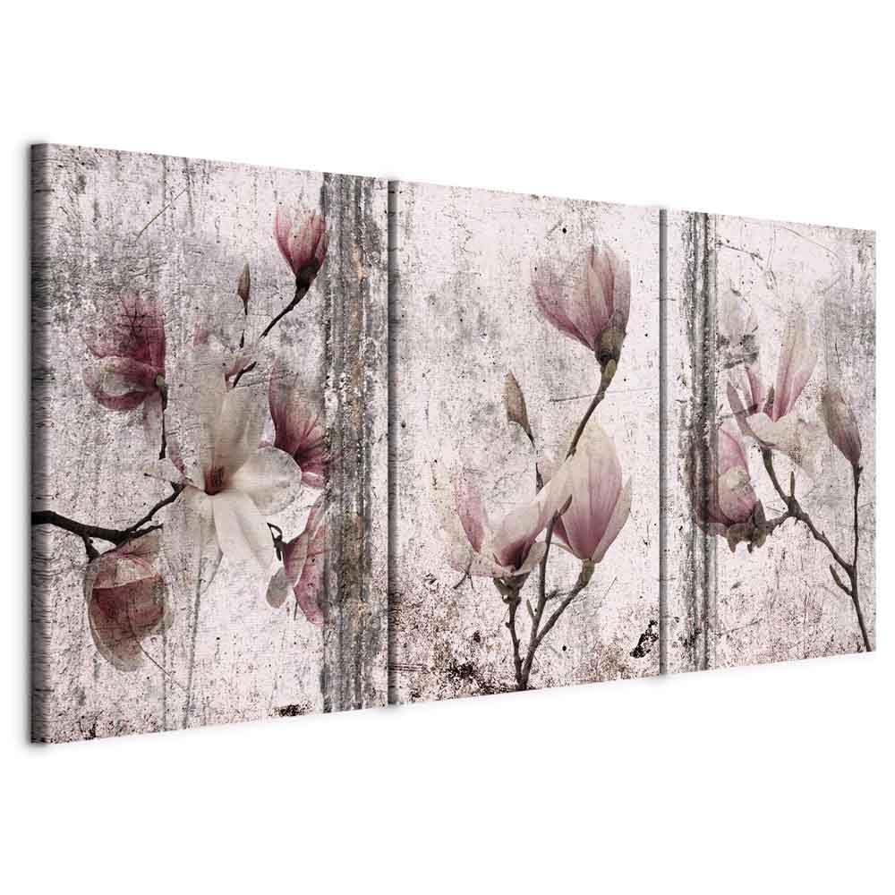 murando - Tableau triptyque mural Ensemble 180x90 cm (3 pièces de 60x90 cm chacune) – Impression sur toile avec cadre pour salon et chambre - Fleurs de magnolia sur bois vintage b-C-0374-b-q