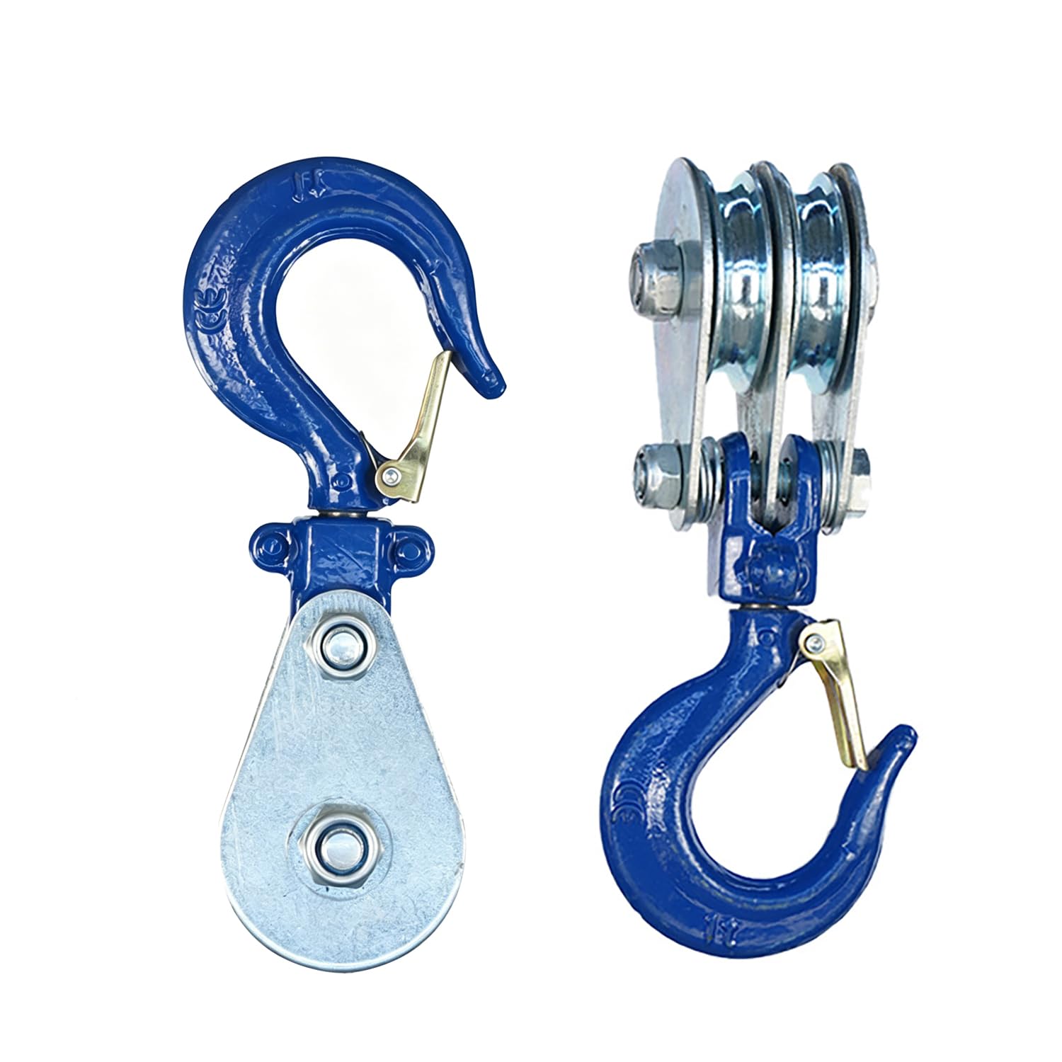 2 Stück Doppel-Umlenkrolle mit Kugellager und Haken, 1 Ton Umlenkrolle Stahlseil, Doppelte Kugellager Umlenkrollen für Seile Schwerlast Flaschenzügen, 360° Schwenkbare Rolle für Winde, Kran
