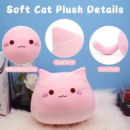 Miniatura 3 de Almohada de peluche rosa para gato juguetes de peluche lindos de gato rosa de 8 pulgadas muñeca suave de peluche Kawaii para decoración del hogar