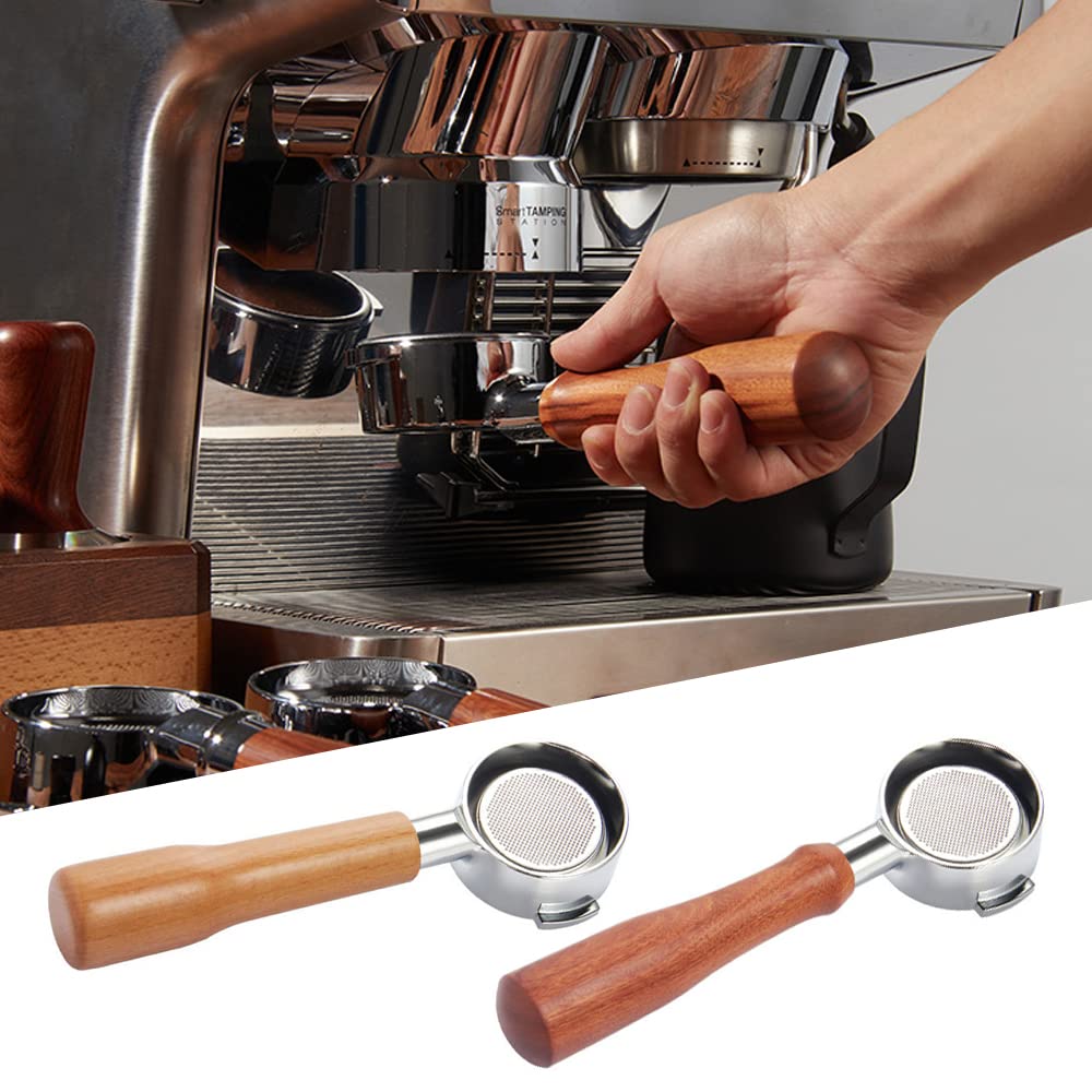 Juego de portafiltros sin fondo de 58 mm, reutilizable, con mango de palisandro, compatible con cafeteras E61, compatible con Expobar Gemilai Rocket, incluye 1 cesta de filtro de taza