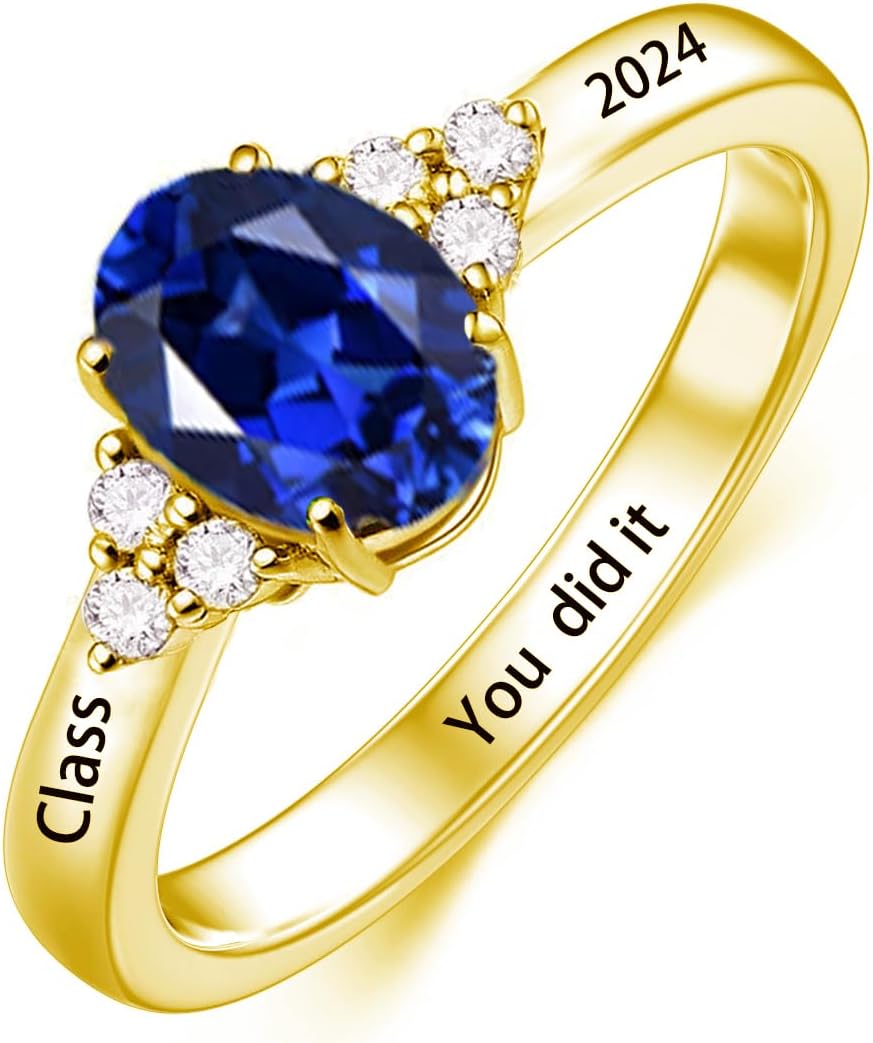 Personalized High School Class Ring with Birthstone for Women 925 Sterling Silver Moissanite College Ring for Her Graduation Ring Jewelry Gifts for Her Free Engraved