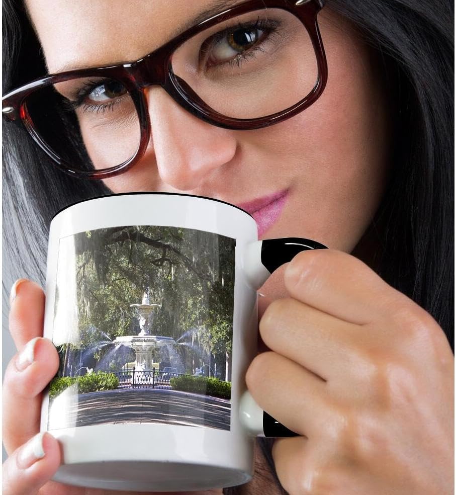 Miniatura 2 de 3dRose Fuente de agua, Forsyth Park, Savannah, Georgia-US11 DFR0070-David R Frazier Taza de dos tonos, 11 onzas, negroblanco