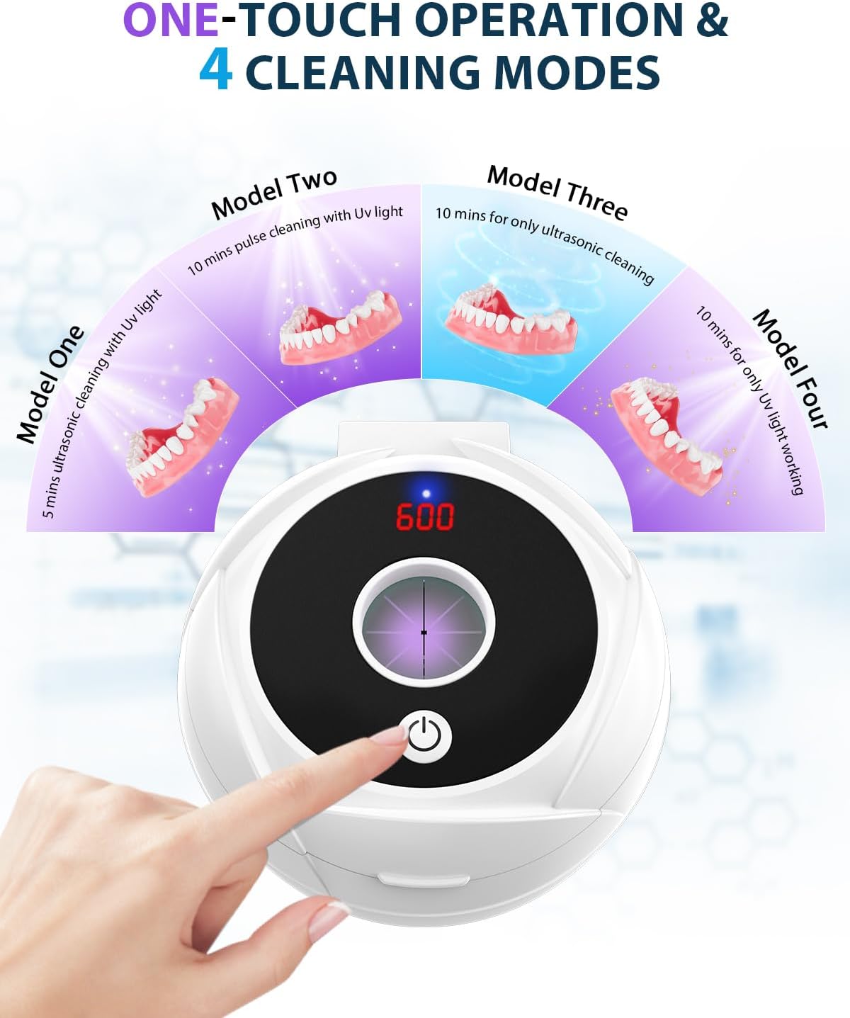 Ultrasonic Retainer Cleaner-45kHz Retainer Cleaner Machine, Water Dental Flosser, 300ML Cordless Oral Irrigator Rechargeable Dental Flosser Picks with 9 Levels 5 Jet Tips