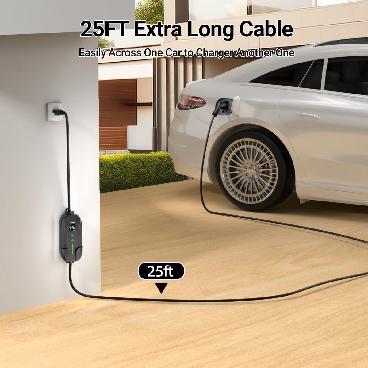 16A Level 1&2 EV Charger, ETL Certified Portable J1772 Electric Car Charger, Electric Vehicle Charging Station with 25FT Cord,120V/240V NEMA 6-20P Plug & 120V 5-15P Adapter for All J1772 EV Cars