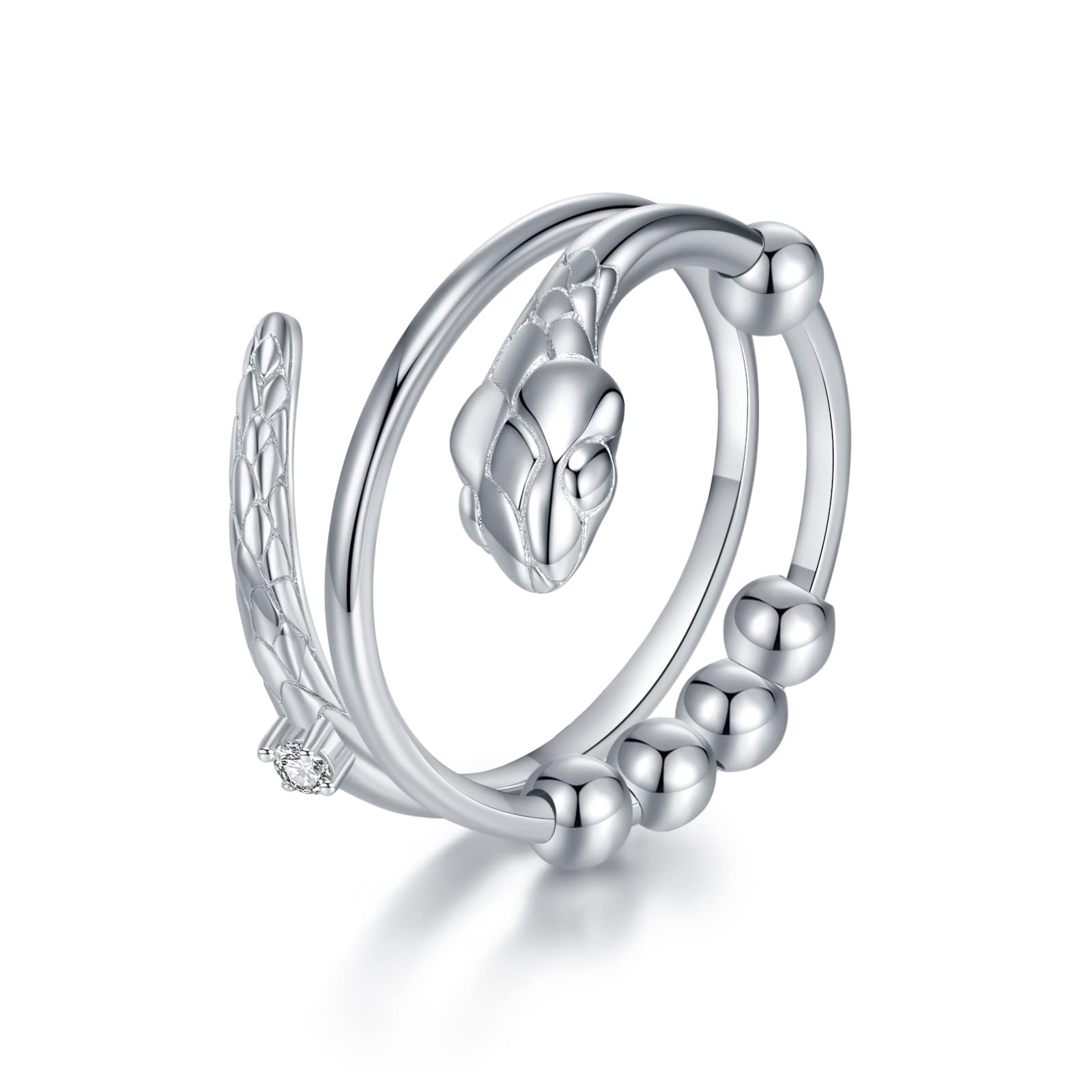 Snake Anxiety Rings 925 Sterling Silver Anxiety Relief Rings Anti Anxiety Stress Ring with Beads Open Rings Jewelry Gifts for Women