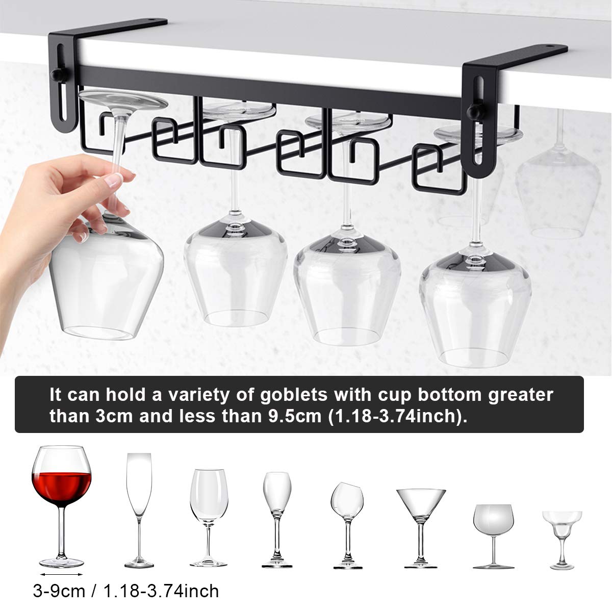 Under Cabinet Wine Glass Rack - Black Metal -3 Under Cabinet Wine Glass Rack - Black Metal -3