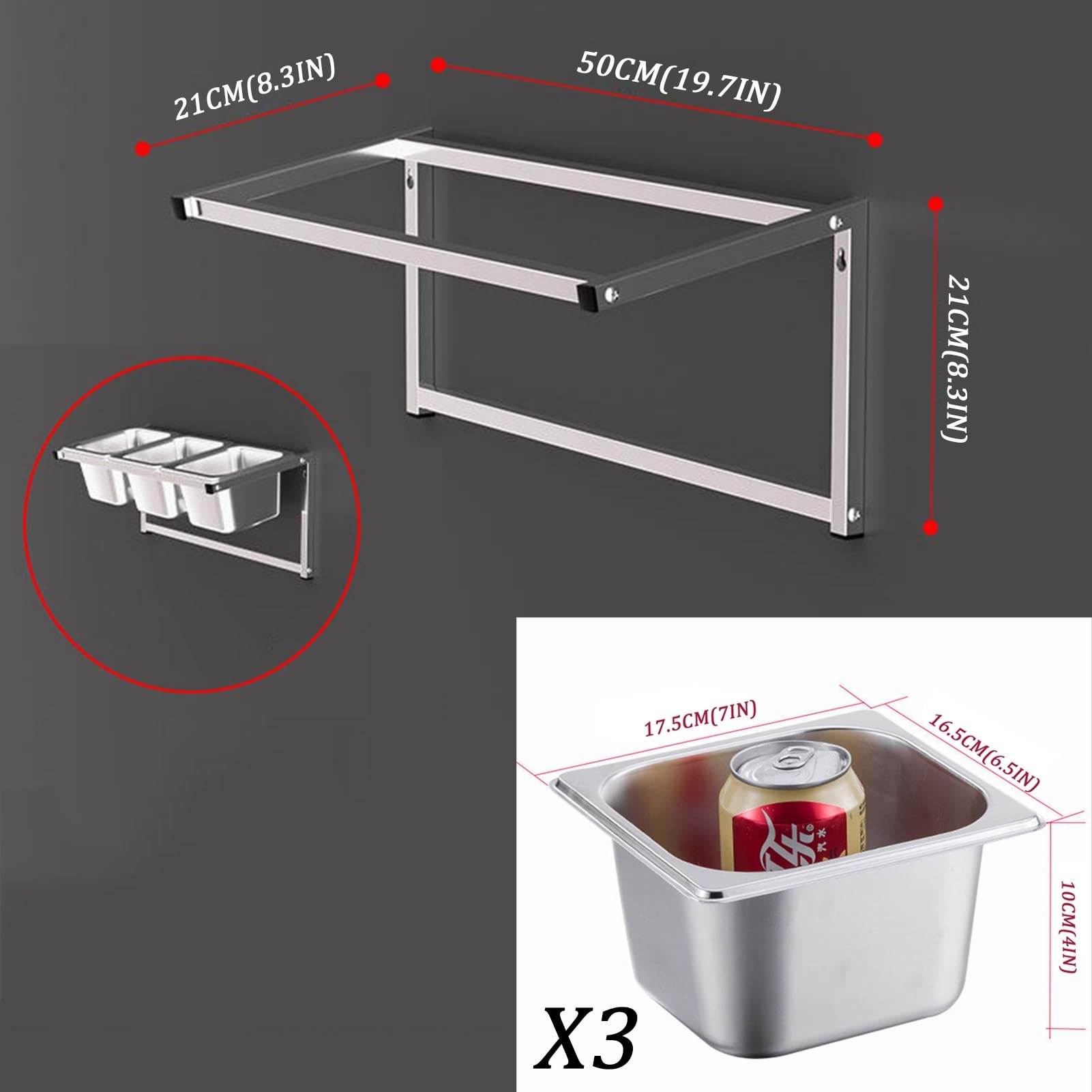 inless stalowy stojak ścienny Se zestaw z patelniami, pokrywkami i łyżką, oszczędzający miejsce nizer kuchenny, do sosów, słoików, owoców i przypraw, tial Sto Solut