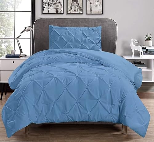 2 Pcs Pinch Pleated Comforter Set 500 GSM Corner Tabs 100%