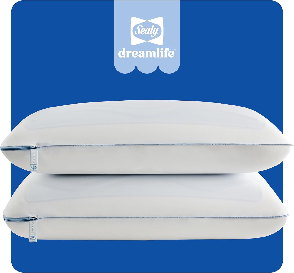 Dreamlife Almohada refrescante de espuma viscoelástica de tamaño estándar de EE. UU. con gel refrescante SealyChill, funda extraíble lavable a máquina, fabricada en los EE. UU. (paquete de 2)