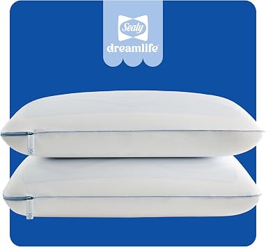Sealy Dreamlife US Standard Size Memory Foam Cooling Pillow with SealyChill Cooling Gel, Removable Machine-Washable Cover, Made in the USA 2 Pack