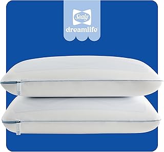 Sealy Dreamlife US Standard Size Memory Foam Cooling Pillow with SealyChill Cooling Gel, Removable Machine-Washable Cover, Made in the USA (2 Pack)