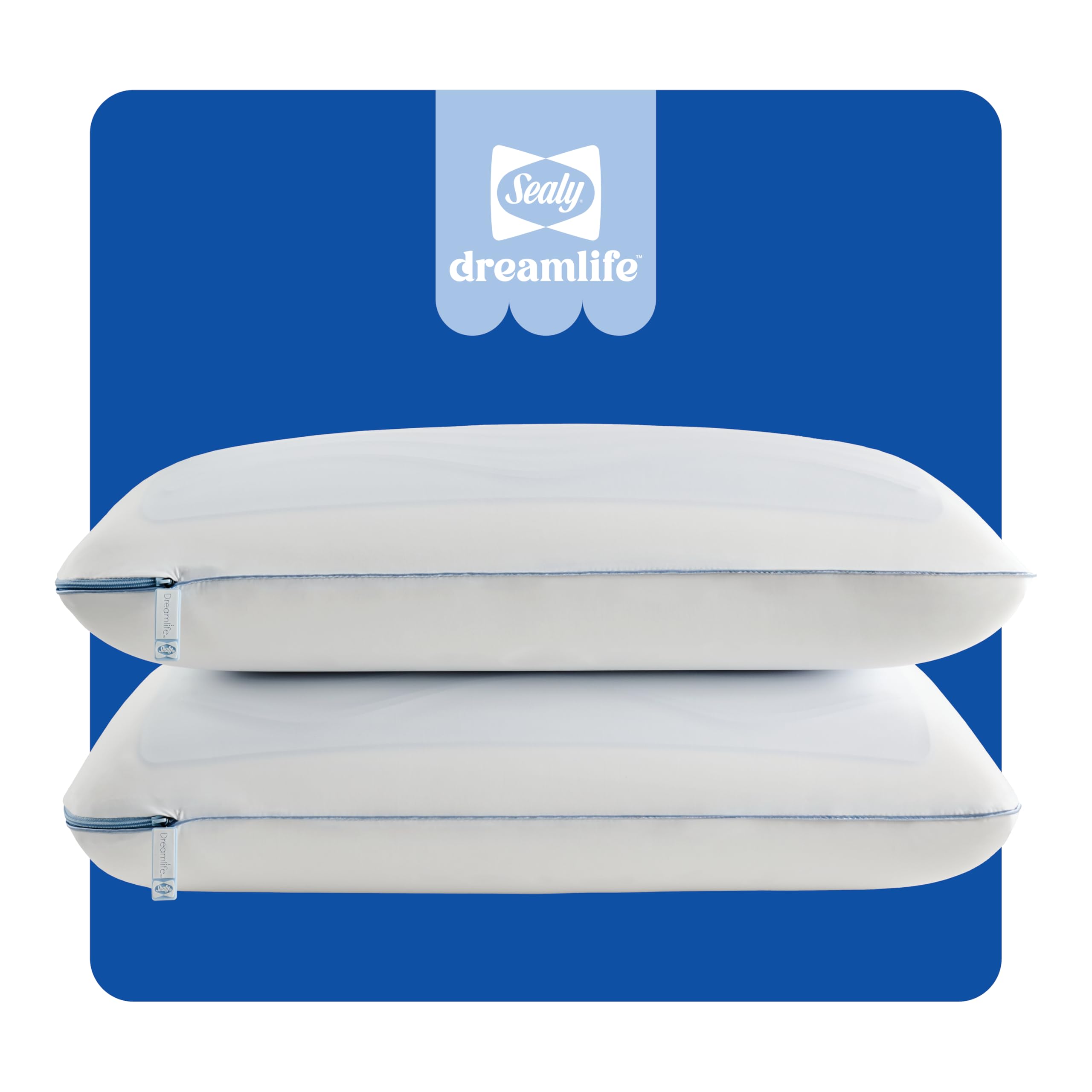 Sealy Dreamlife US Standard Size Memory Foam Cooling Pillow with SealyChill Cooling Gel, Removable Machine-Washable Cover, Made in The USA (2 Pack)