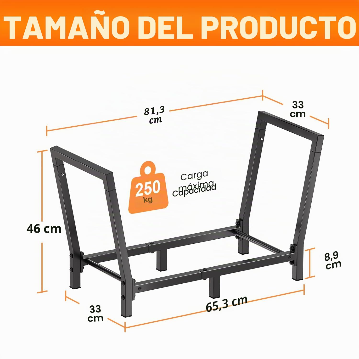 Leñero en Forma de Escalera Leñero Interior/Exterior Metal Antideslizante Ventilado 250lbs 6 Patas Reforzadas para Chimenea Jardín(33x81x46cm Negro)