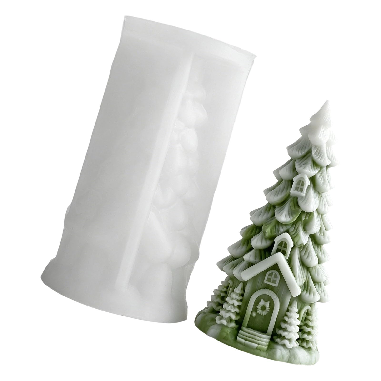 PANGBOER Silicone Casting Mold, Christmas Tree House Design for Wax Plaster Resin and Holiday Decor Holiday Casting Mold Christmas Tree House Wax Resin Plaster Seasonal