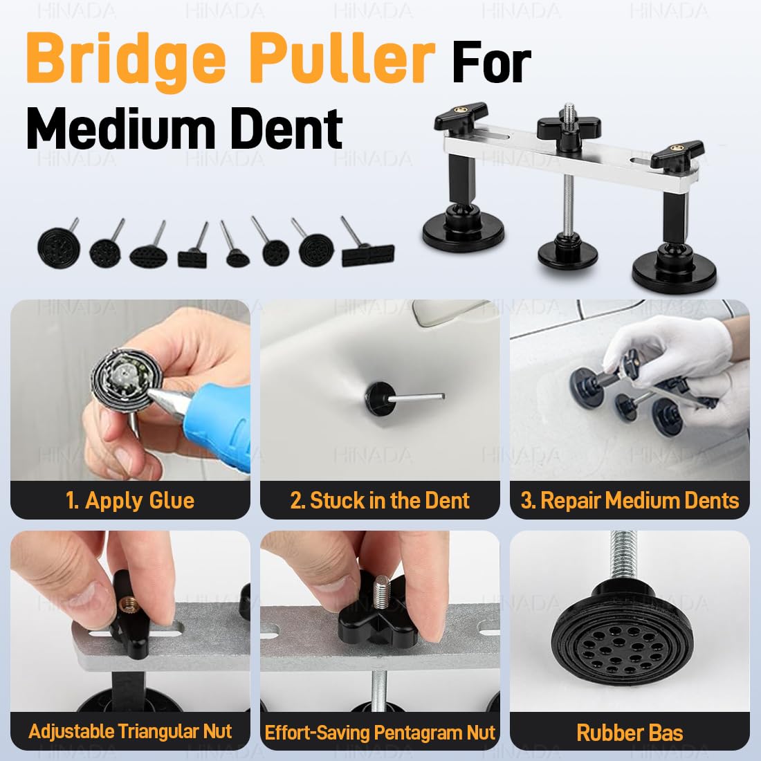 HiNADA 139Pcs Auto Dellen Reparaturset, Auto Reparatur Ausbeulwerkzeug Lackfreies Dent Reparatur Puller Kit PDR Werkzeugset für Hagelschaden, Karosserie & Beulenentfernung