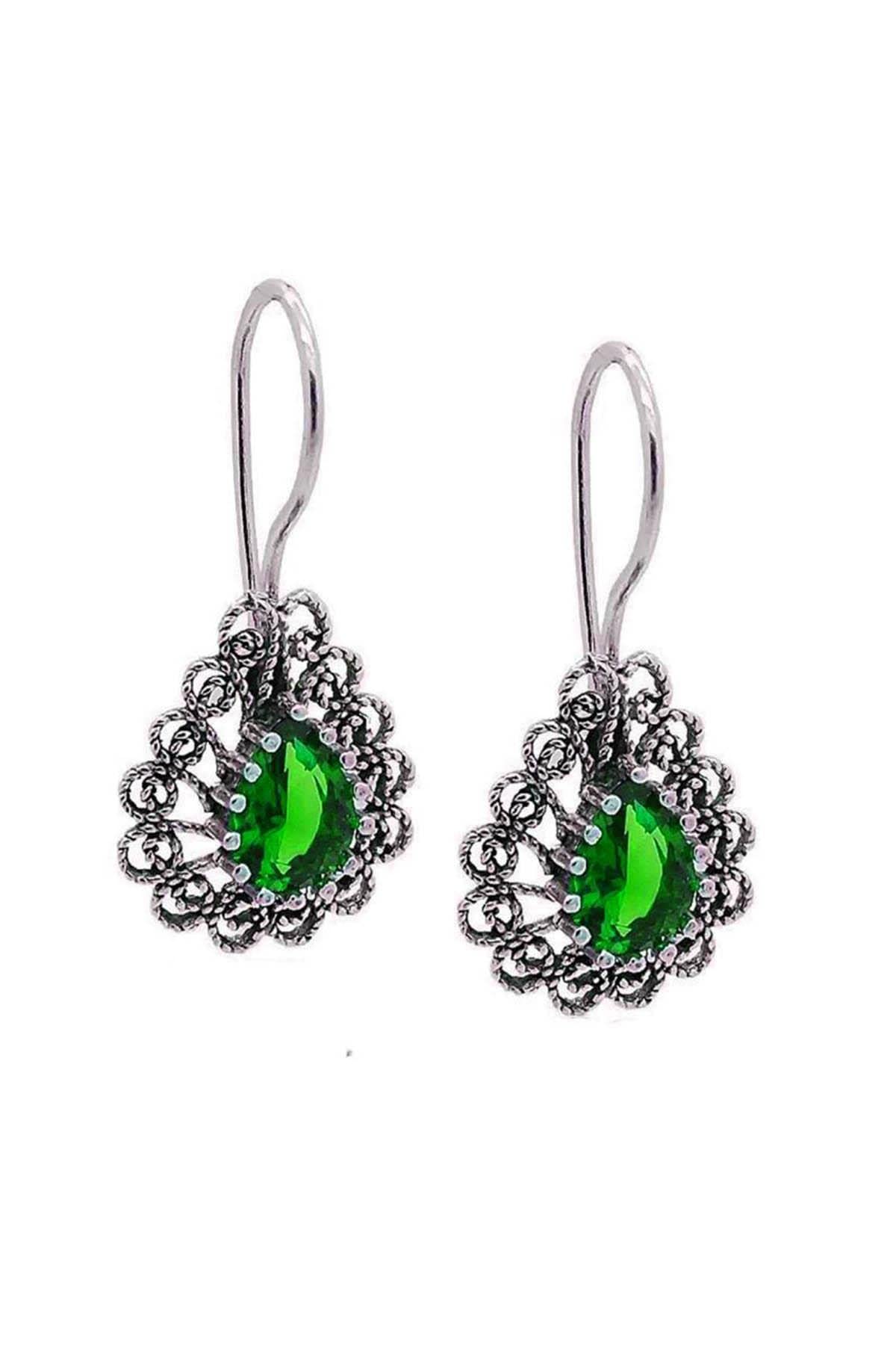 BeyisaHurrem Series Jade Stone Filigree Drop Silver Earrings