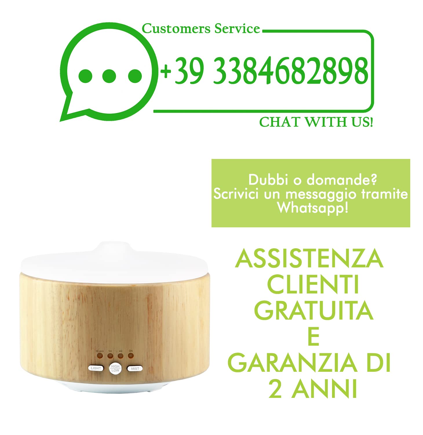 Gisa Wellness - WOODY - Diffusore di Aromi ed Oli Essenziali ad Ultrasuoni - 250ml - Aromaterapia e Cromoterapia - Vetro e Legno - Timer, Durata 6h - Relax
