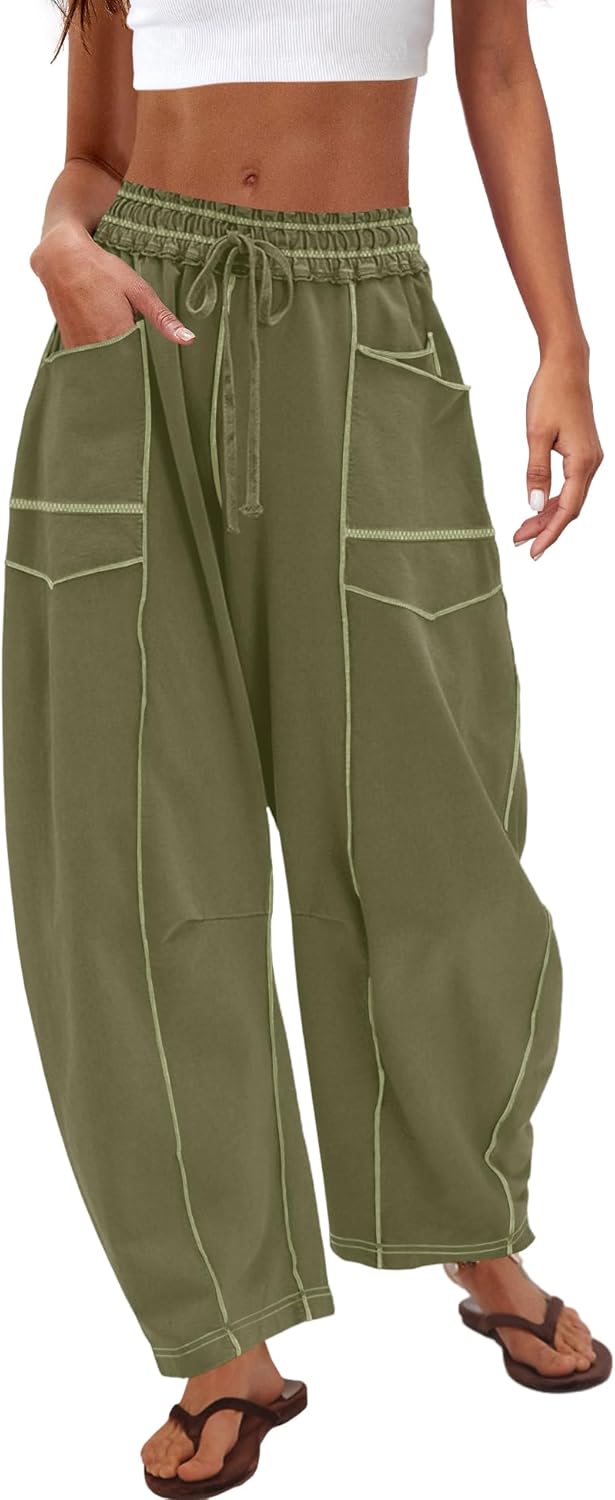 Nirovien Womens Barrel Sweatpants High Waisted Wide Leg Sweatpants Drawstring Lounge Baggy Pants Barrel Sweats