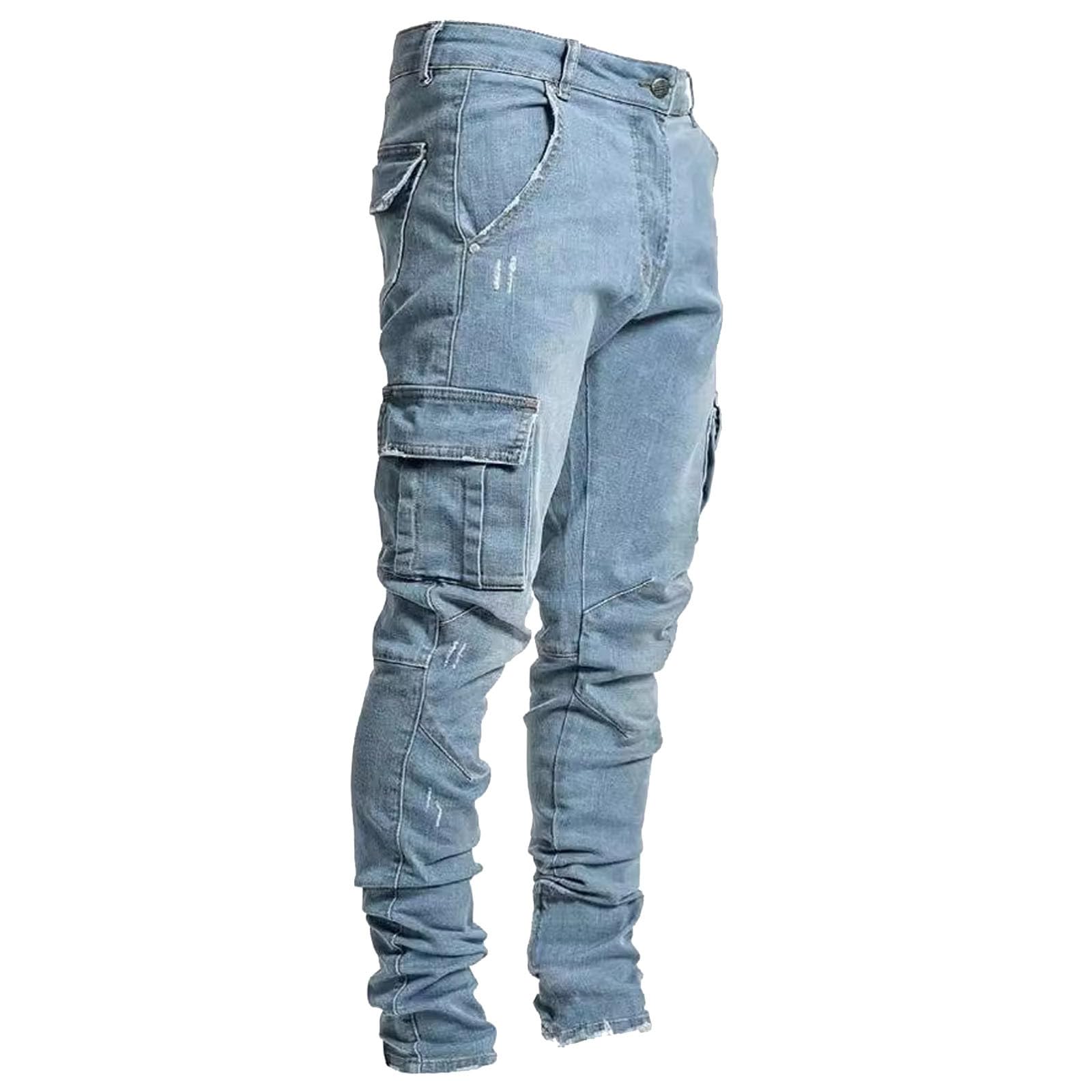 Jeans Strappati Uomo, Pantaloni Jeans Uomo Strappati Tempo Libero Stretch Rilassato Fori nel Ginocchio Denim Pantaloni Regular Fit Jeans Uomo Taglie Forti Jeans Moto alla Moda per Tutte Le Occasioni