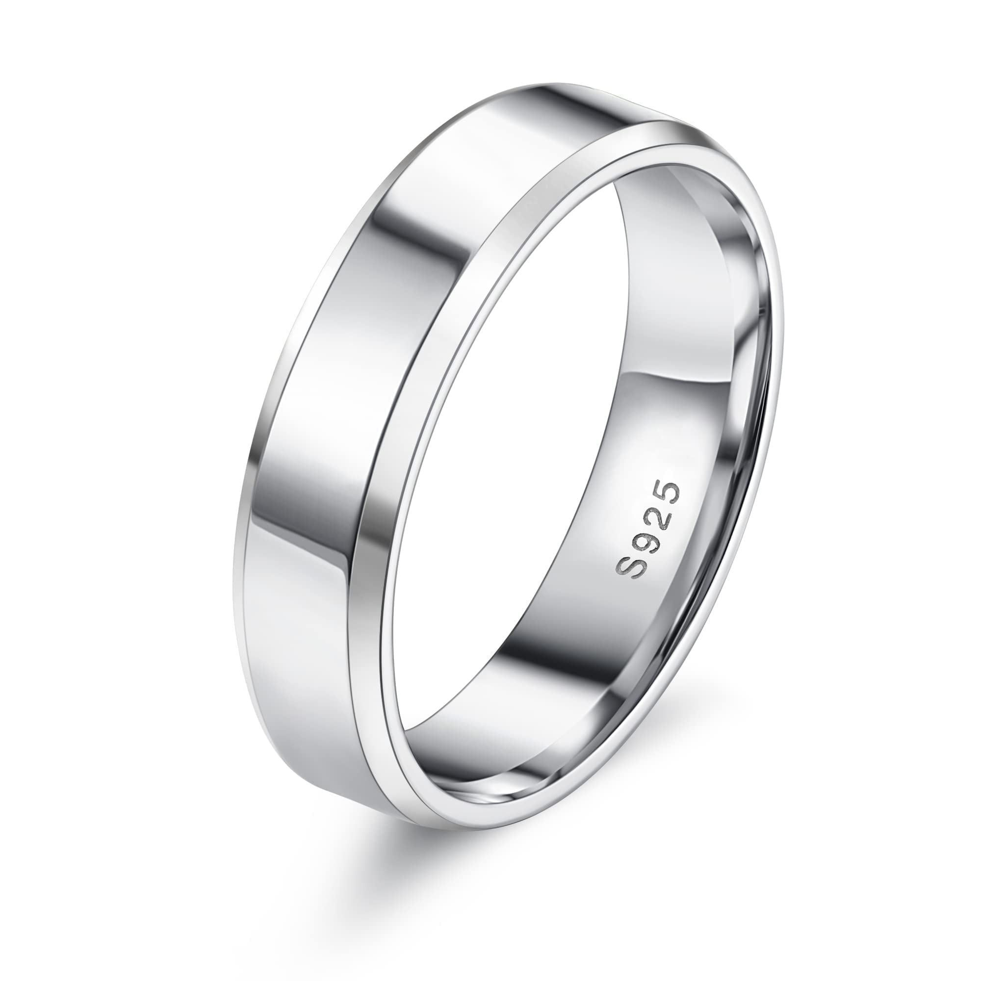 KRFY S925 Anillos de Plata Esterlina para Mujer Hombre18 quilates Chapado en Oro Blanco Anillo de Dedo Declaración Pulida Promesa Compromiso Eternidad Anillo de Confort 3 mm 4 mm 5 mm 6 mm