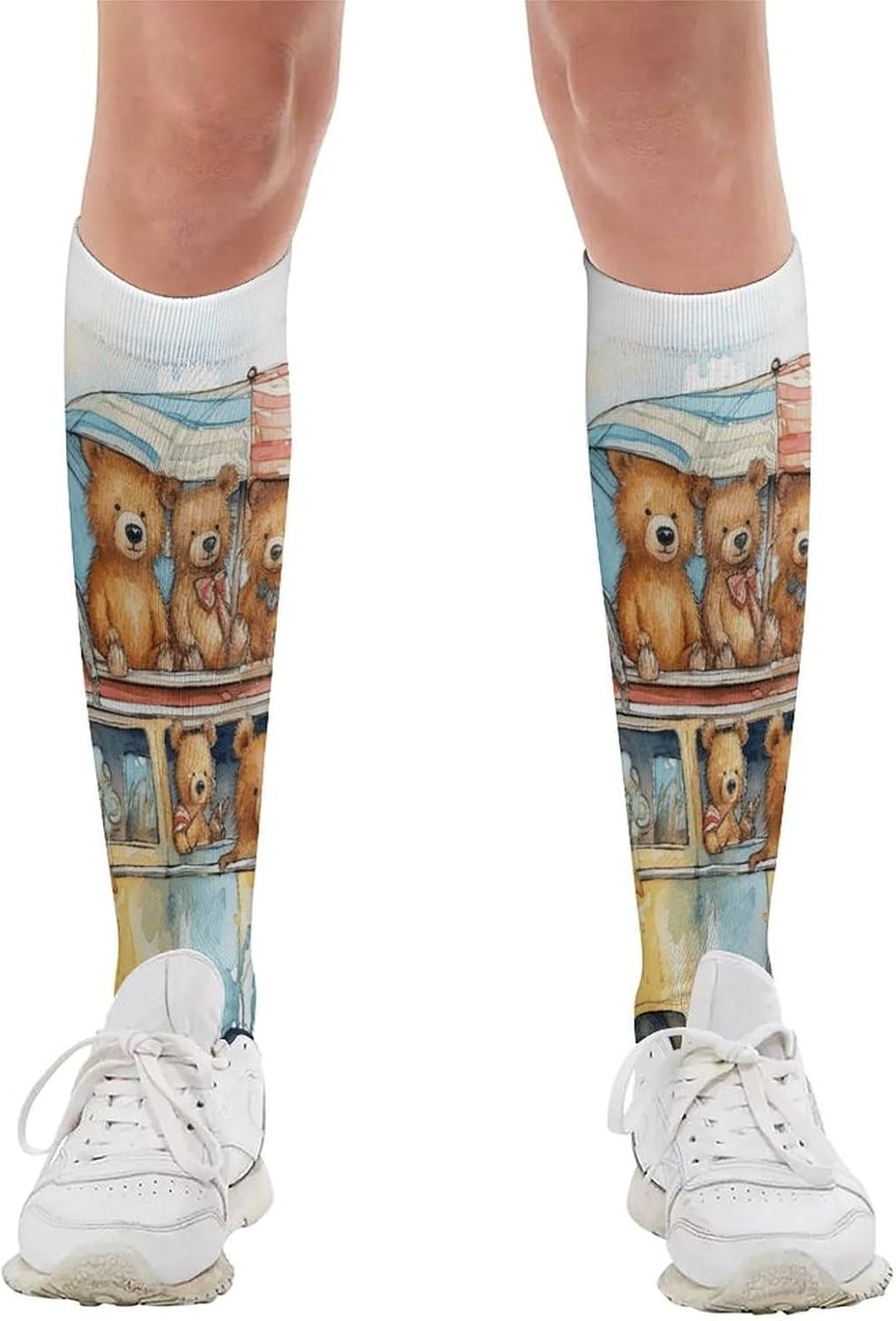 Truck And Bear Knee High Soccer Socks Moisture Wicking